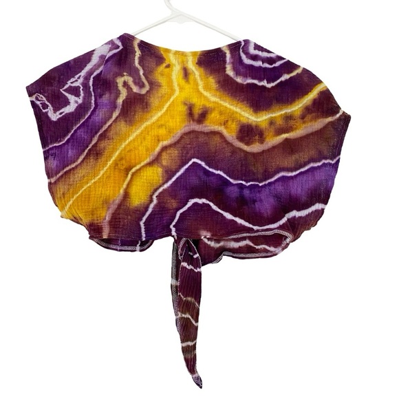 Handmade Tie Dye Wrap Crop Top Shirt Womens Size Small Crepe Texture Purple - Picture 4 of 8